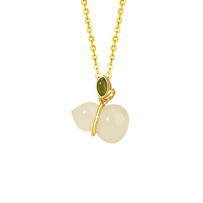 Wear FengShui 925 Sterling Silver Hetian Jade Gourd Abundance Necklace Pendant