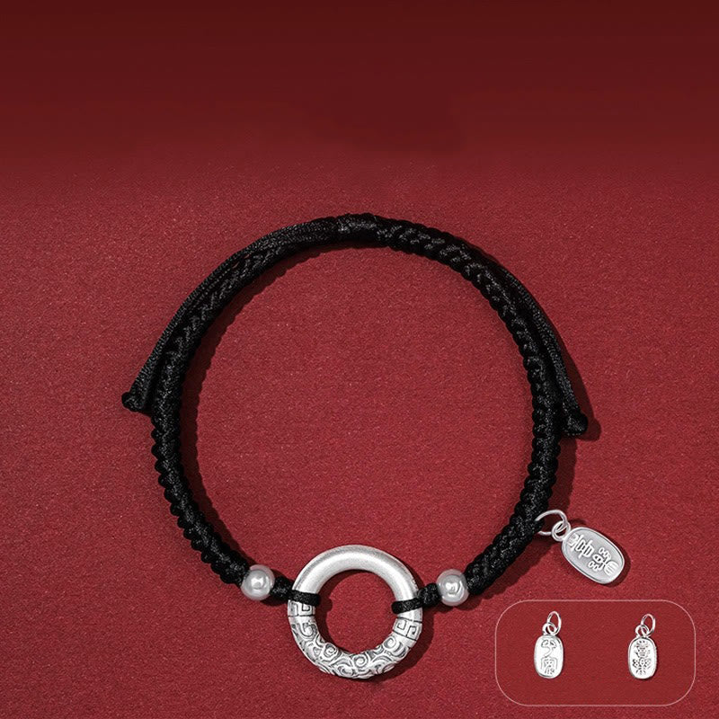 Wear FengShui 925 Sterling Silver Black Onyx Peace Buckle Fu Character Charm Bracelet