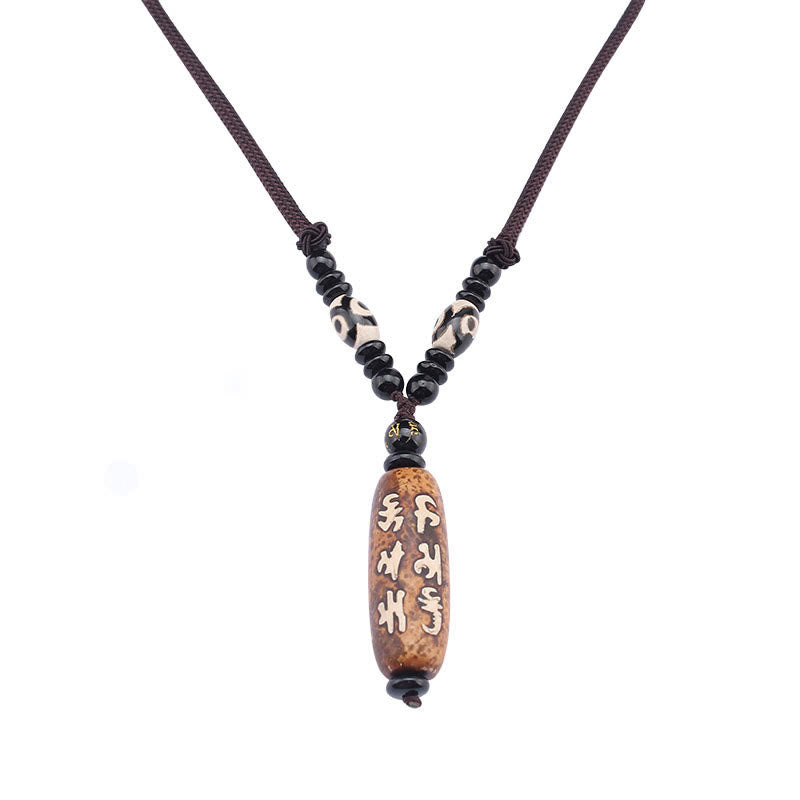 Wear FengShui Tibet Om Mani Padme Hum Dzi Bead Avalokitesvara Pattern Wealth Necklace Pendant