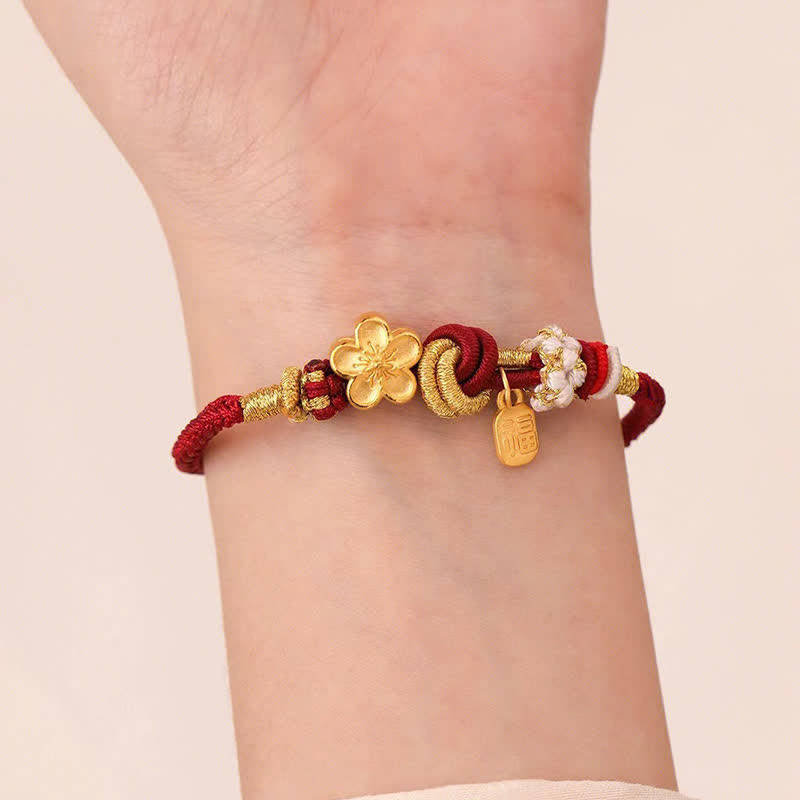 Wear FengShui Peach Blossom Happiness Charm Luck Red String Bracelet