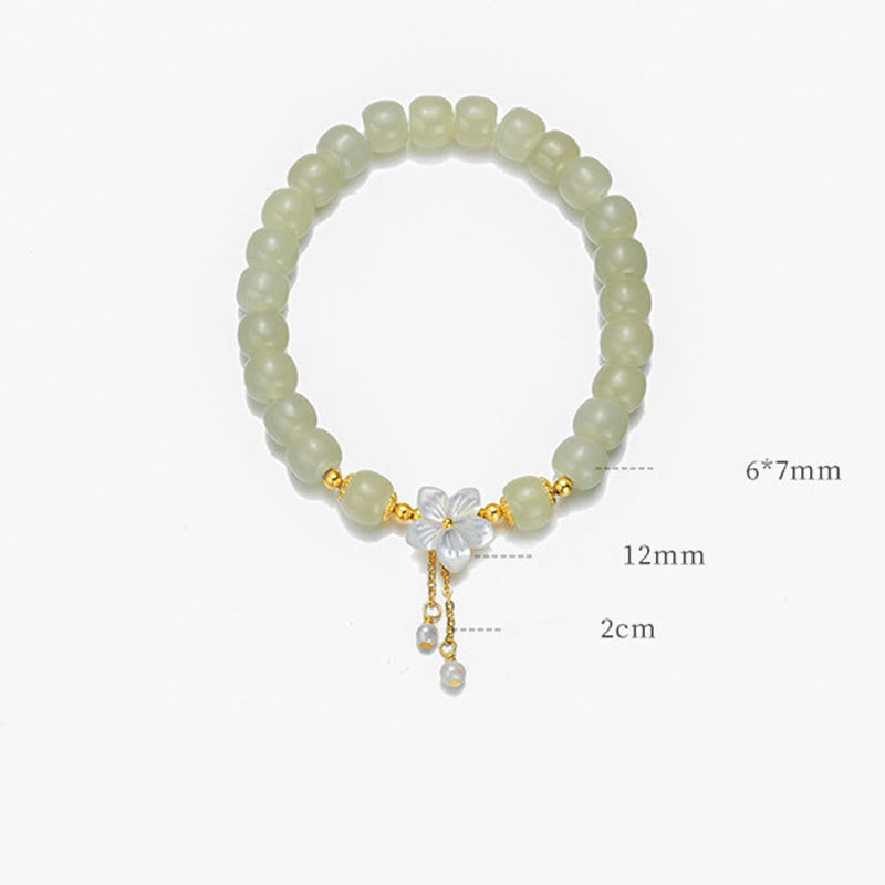 Wear FengShui 925 Sterling Silver Natural Hetian Jade Luck Flower Bracelet
