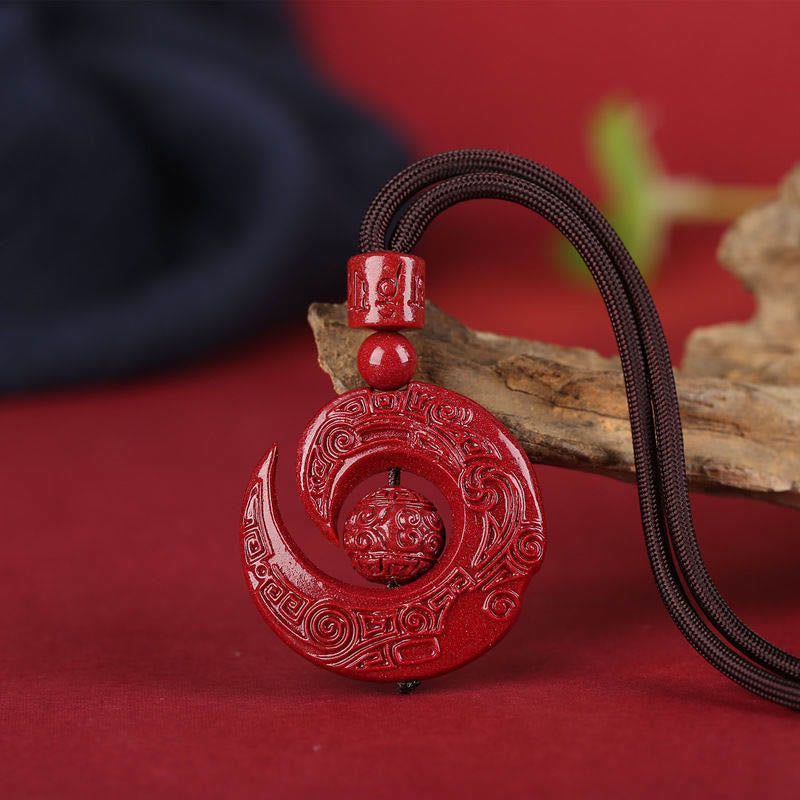 Wear FengShui One's Luck Improves Design Patern Natural Cinnabar Concentration Necklace Pendant