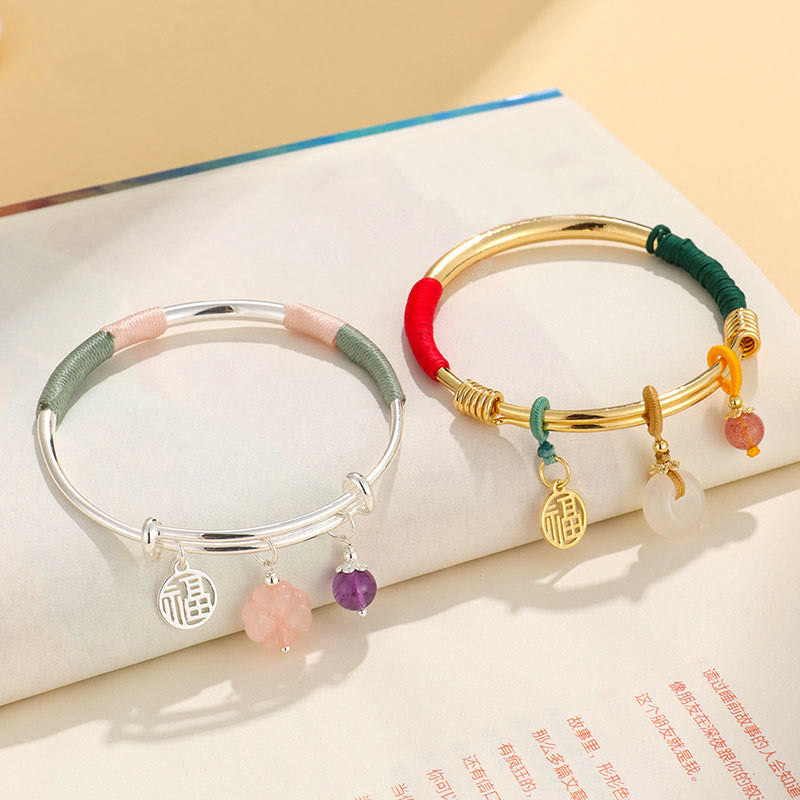 Wear FengShui Pink Crystal Peace Buckle Lucky Flower Love Bracelet Bangle