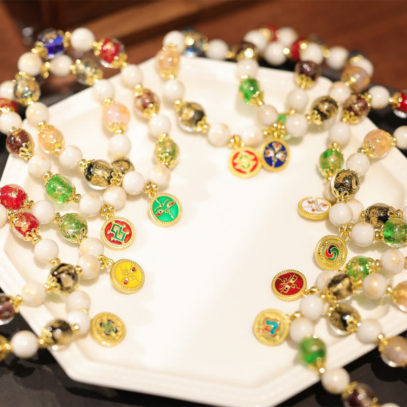 Wear FengShui Tibetan Five God Of Wealth Fortune Liuli Glass Bead Incense Ash Porcelain Bead Charm Bracelet