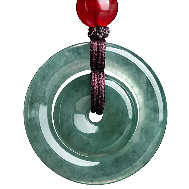 Wear FengShui Green Jade Double Peace Buckle Abundance Necklace Pendant