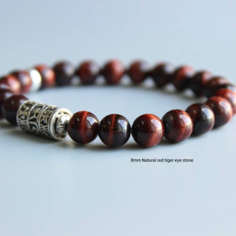 Red Tigers Eye Tibetan Mantra Bracelet, Womens Bracelet, Mens Bracelet