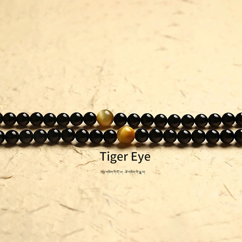 Wear FengShui Tibetan 108 Mala Beads Black Onyx Three-eyed Dzi Beads Protection Bracelet