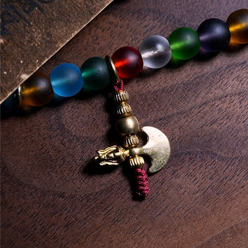 Wear FengShui Tibetan 108 Mala Beads Multicolored Liuli Glass Bead Chinese Zodiac Nine Palaces Eight Diagrams Charm Bracelet