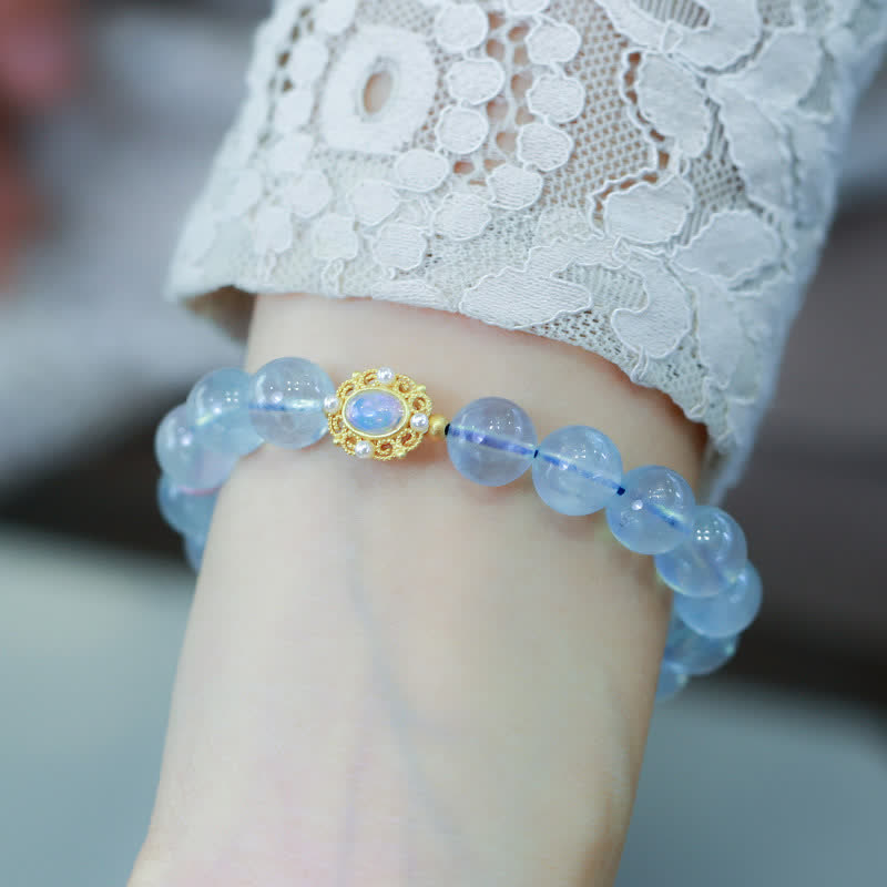 Wear FengShui Natural Aquamarine Red Agate Pearl Beads Healing Charm Bracelet
