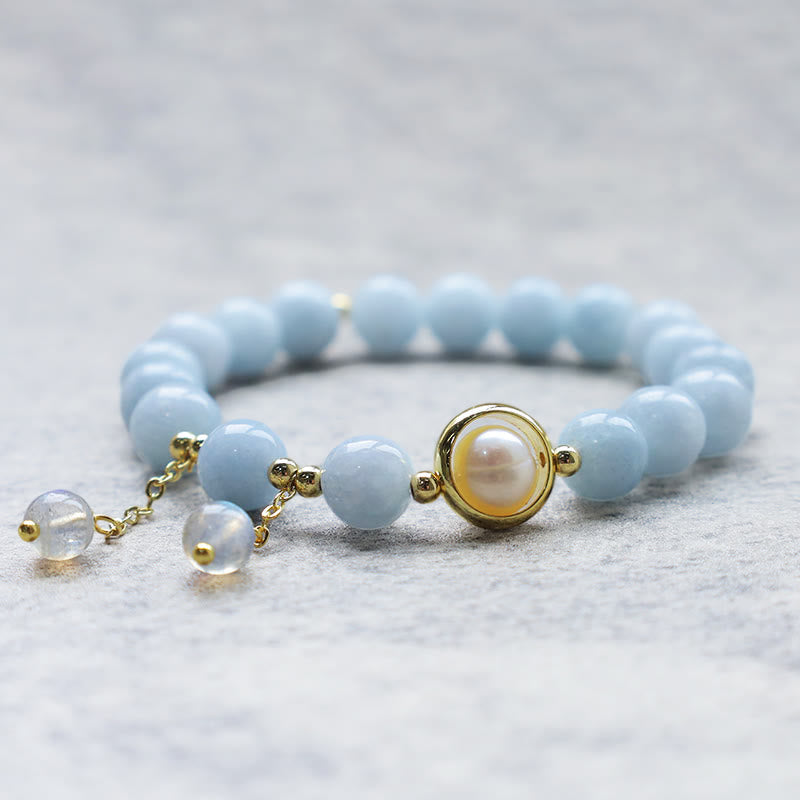 Wear FengShui Aquamarine Pearl Healing Moonstone Beads Charm Bracelet