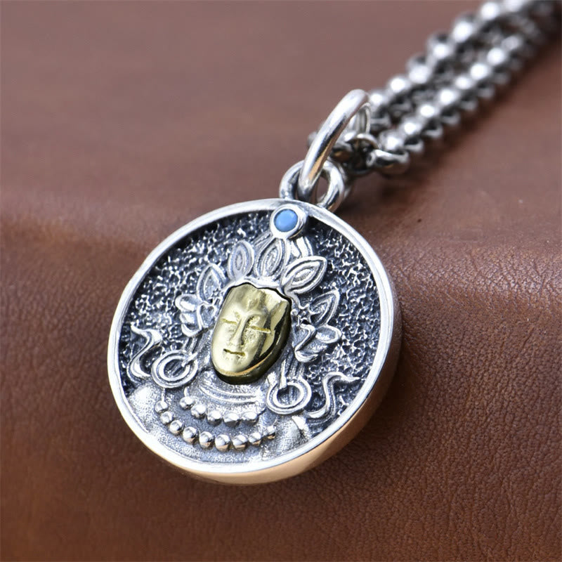Wear FengShui 925 Sterling Silver Green Tara Double Dorje Vajra Protection Necklace Pendant