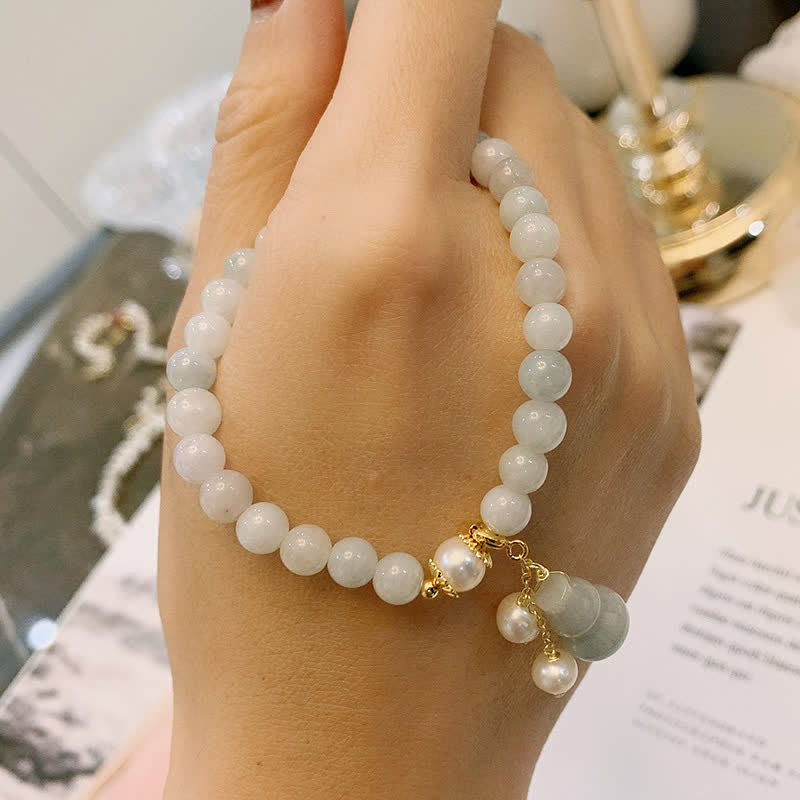 Wear FengShui Natural Jade Pearl Gourd Prosperity Luck Bracelet