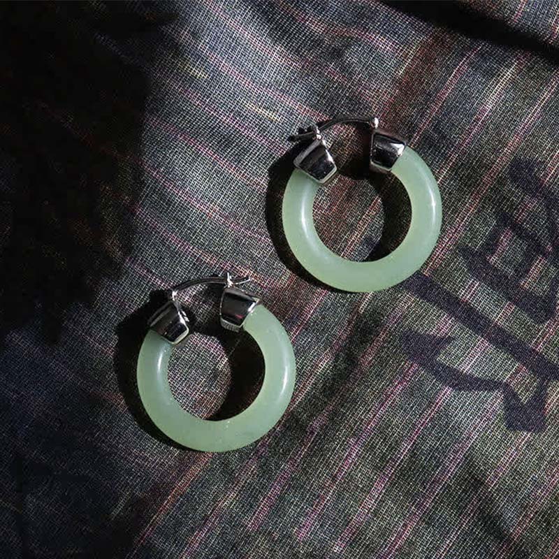 Wear FengShui Round Jade White Jade Prosperity Earrings