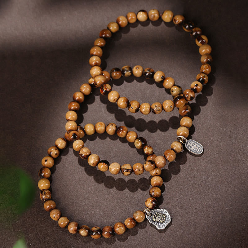 Wear FengShui 925 Sterling Silver Natural Golden Sea Willow Zakiram Goddess of Wealth Lucky fortune Fu Character Success Bracelet