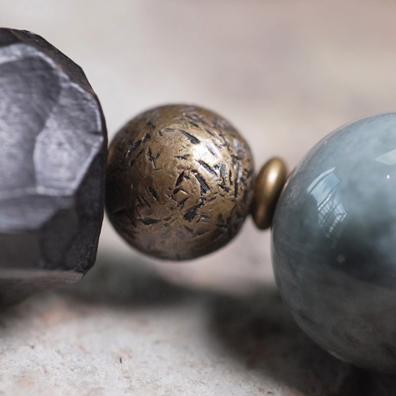 Wear FengShui Eagle's Eye Stone Ebony Wood Copper Confidence Couple Bracelet