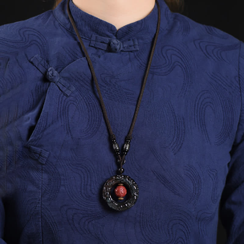 Wear FengShui FengShui Natural Rainbow Obsidian PiXiu Cinnabar Healing Necklace Pendant