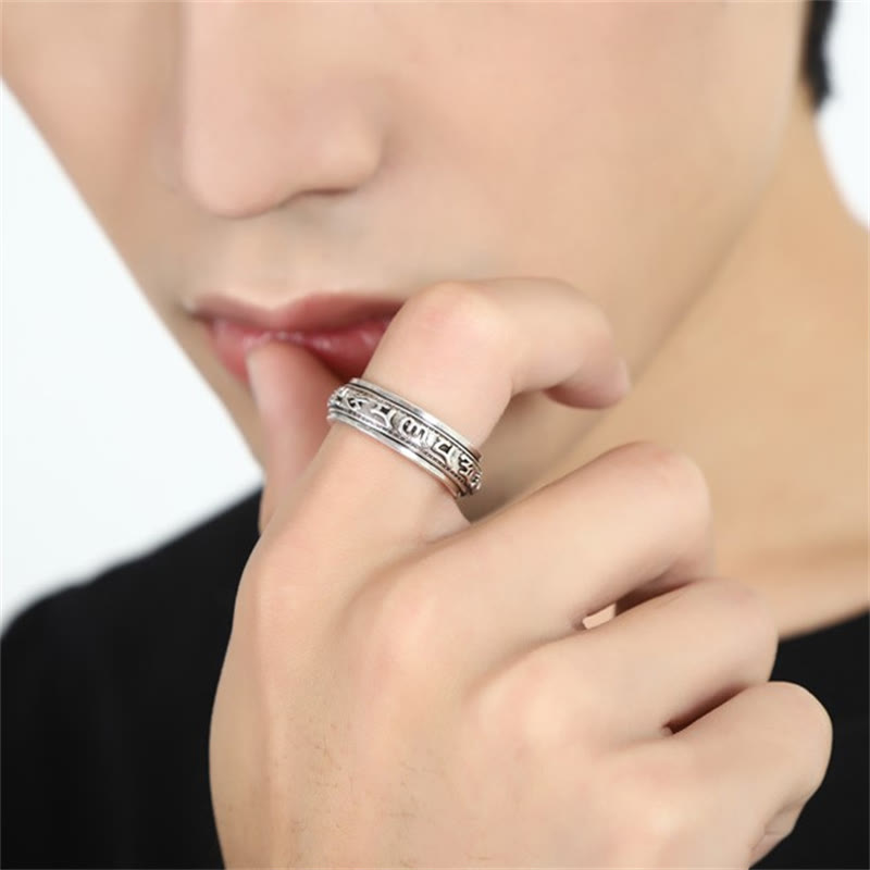 Wear FengShui Tibetan Om Mani Padme Hum PiXiu Engraved Wealth Luck Rotatable Ring