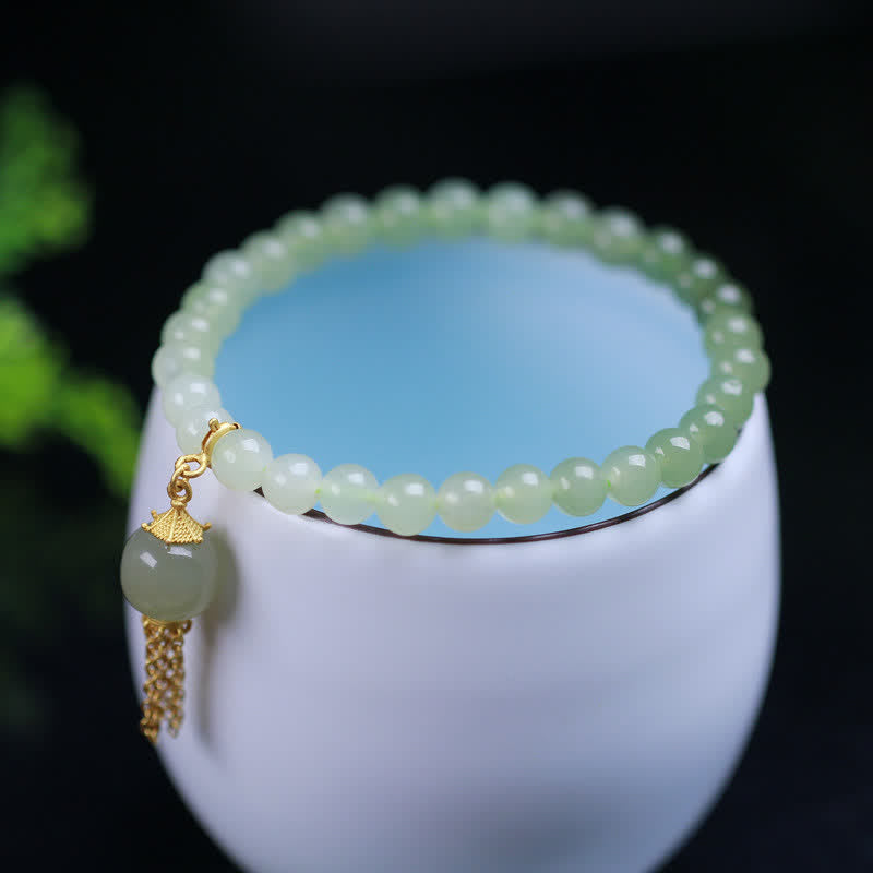 Wear FengShui 925 Sterling Silver Hetian Jade Beaded Wealth Charm Bracelet
