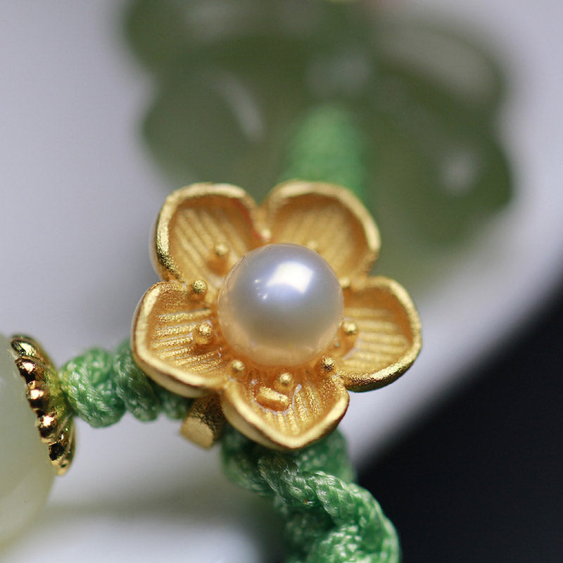Wear FengShui 925 Sterling Silver Jade Luck Flower Butterfly Bracelet