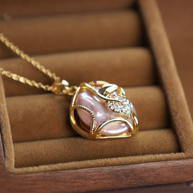 Wear FengShui 18K Gold Plated Copper Natural Baroque Pearl Flower Sincerity Necklace Pendant