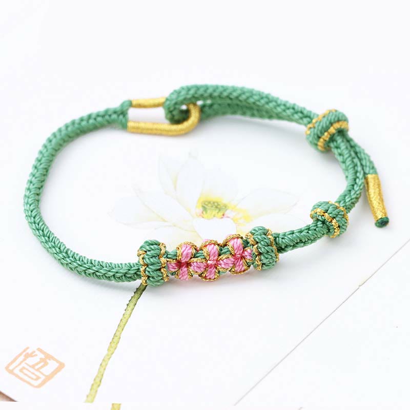 Wear FengShui Handmade Three Peach Blossoms Luck Eight Strands Braided String Bracelet