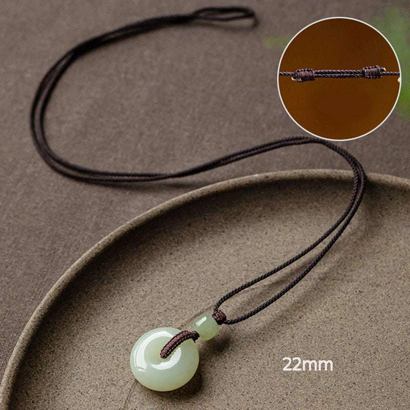 Wear FengShui Natural Round Jade Peace Buckle Luck Prosperity Necklace Pendant