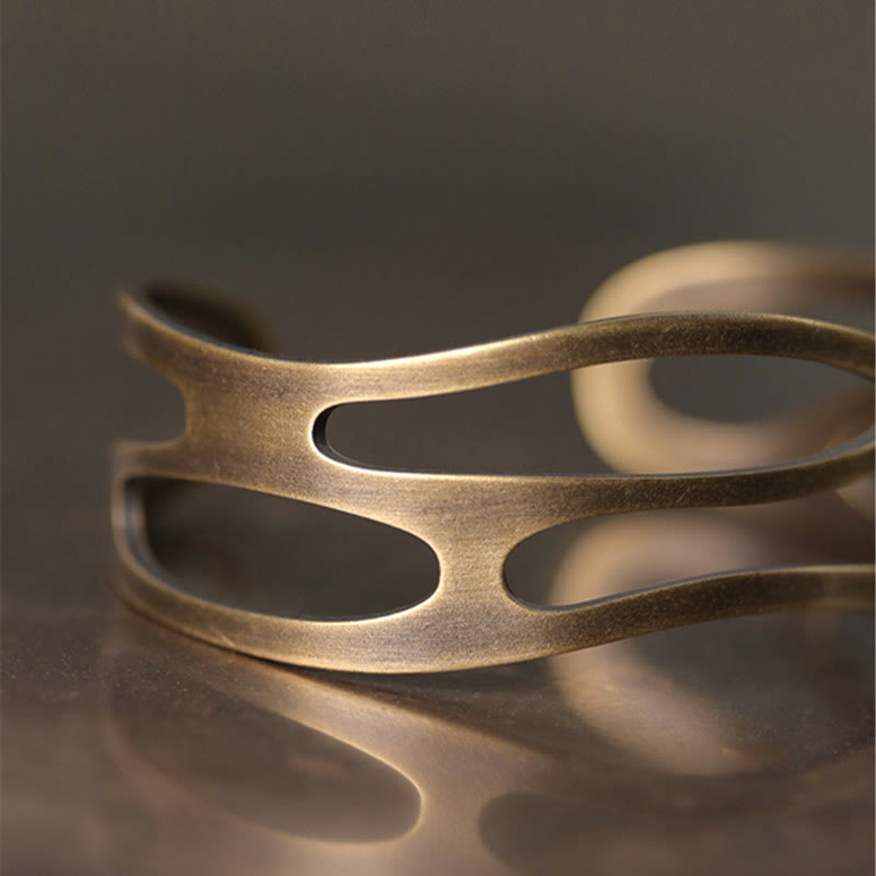 Wear FengShui Vintage Curved Copper Brass Wealth Adjustable Cuff Bracelet Bangle