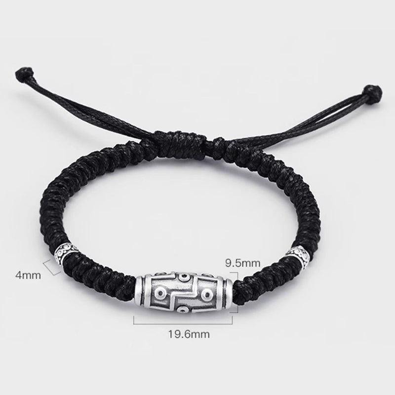 Wear FengShui 999 Sterling Silver Nine-Eye Dzi Bead Pattern Blessing Rope Bracelet