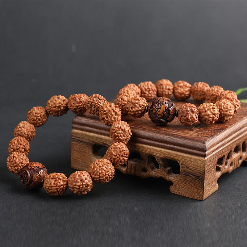 Wear FengShui Tibet Rudraksha Bodhi Seed PiXiu Copper Coin Wealth Luck Bracelet