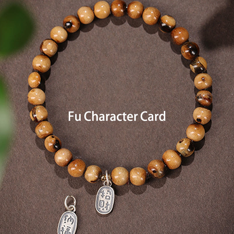 Wear FengShui 925 Sterling Silver Natural Golden Sea Willow Zakiram Goddess of Wealth Lucky fortune Fu Character Success Bracelet