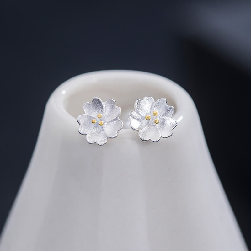 Wear FengShui 925 Sterling Silver Cherry Blossoms Floral Calm Stud Earrings