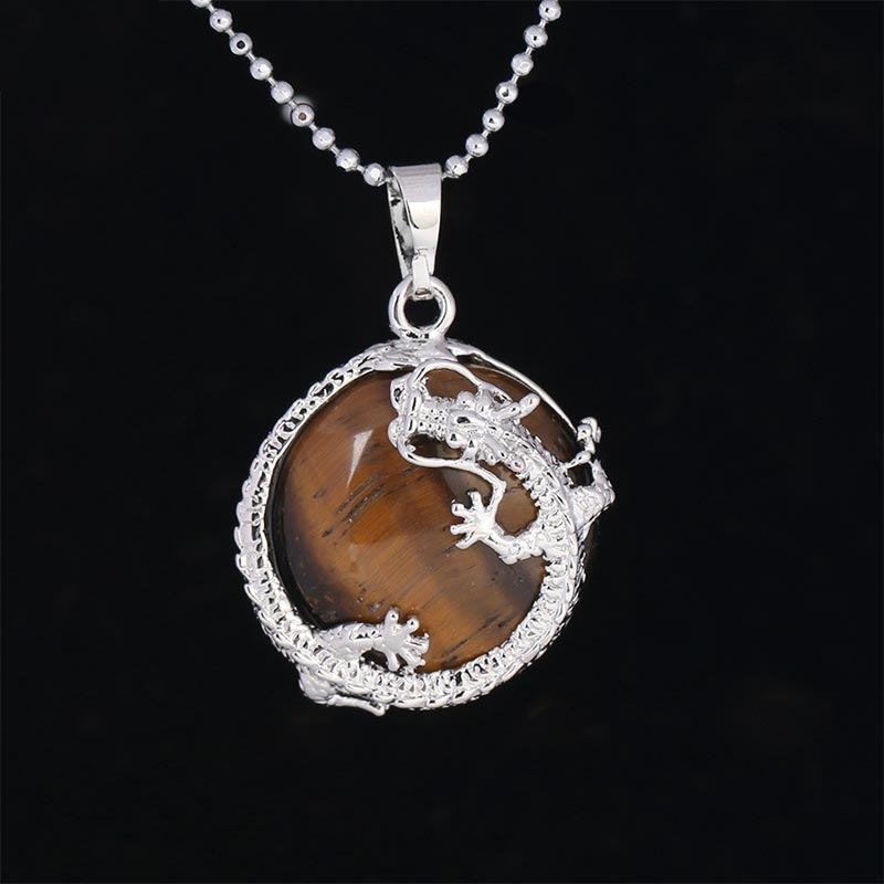 Wear FengShui Chinese Dragon Natural Quartz Crystal Healing Energy Necklace Pendant