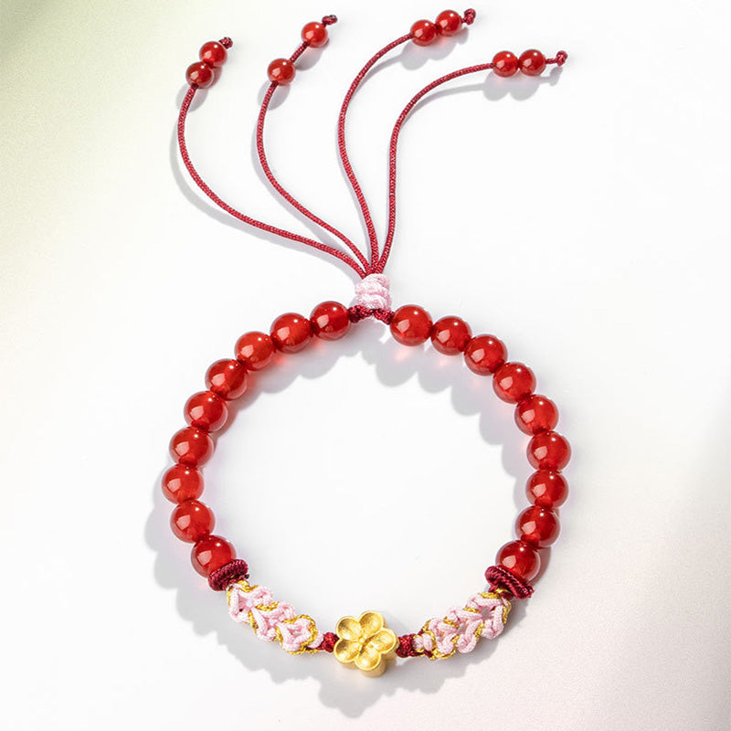 Wear FengShui 999 Sterling Silver Natural Red Agate Pink Crystal Cherry blossom Bracelet