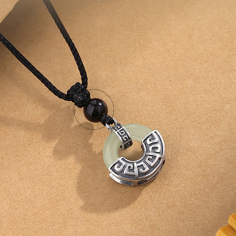 Wear FengShui 925 Sterling Silver Natural Hetian Jade Peace Buckle Prosperity Necklace Pendant