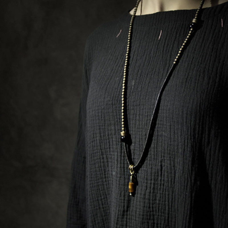Wear FengShui Ebony Wood Dzi Bead Copper Peace Couple Bracelet Necklace Pendant