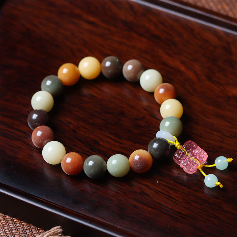 Wear FengShui Natural Multicolored Gradient Bodhi Seed Liuli Glass Charm Peace Bracelet