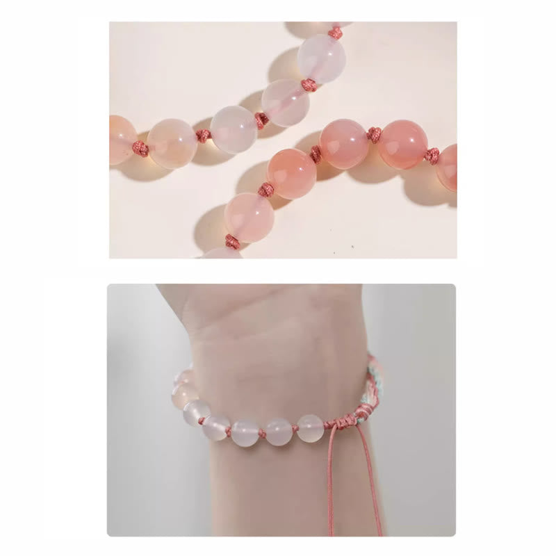 Wear FengShui Natural Gradient Agate Reincarnation Knot Peach Blossom Wealth Luck Handmade String Bracelet