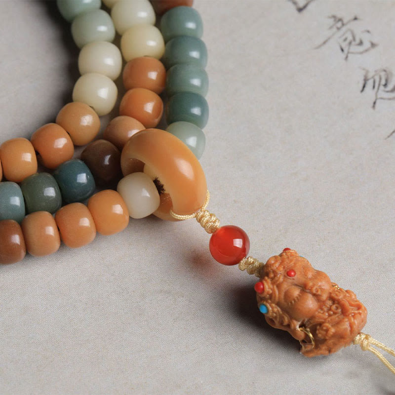 Wear FengShui 108 Mala Beads Gradient Bodhi Seed Green Tara Buddha Engraved Peace Harmony Bracelet