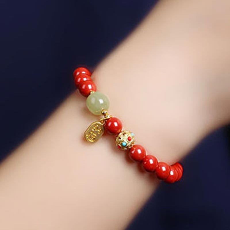 Wear FengShui Cinnabar Green Aventurine Fortune Protection Charm Bracelet