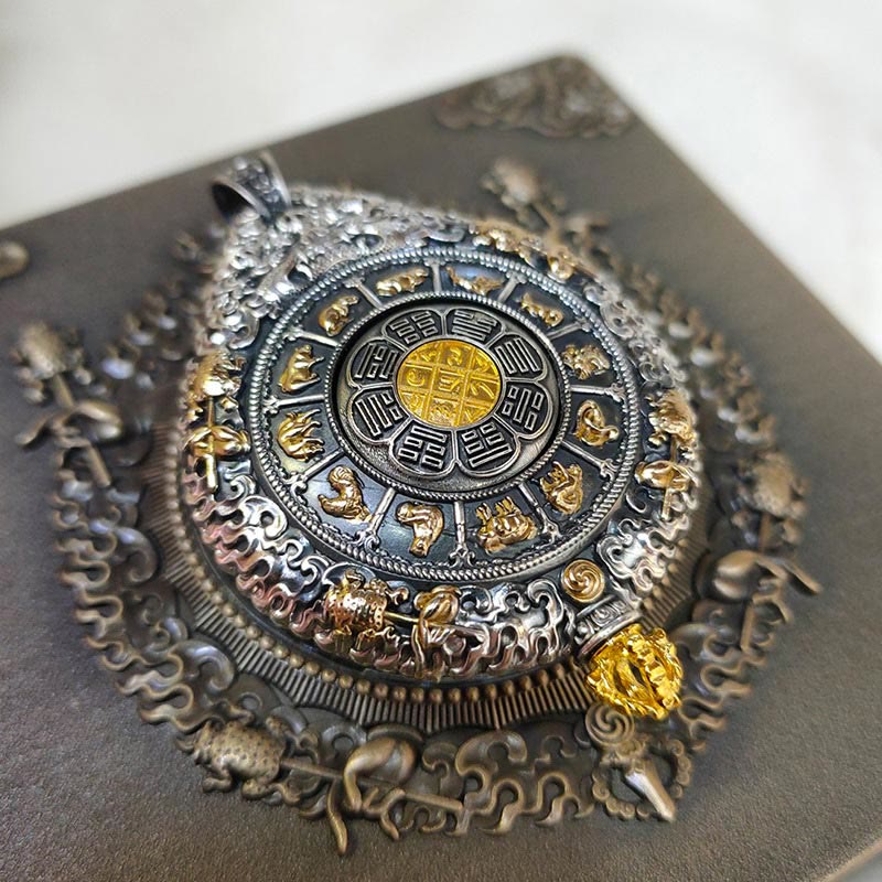 Wear FengShui Chinese Zodiac Natal Buddha Thangka Nine Palaces Eight Diagrams Wealth Rotatable Necklace Pendant
