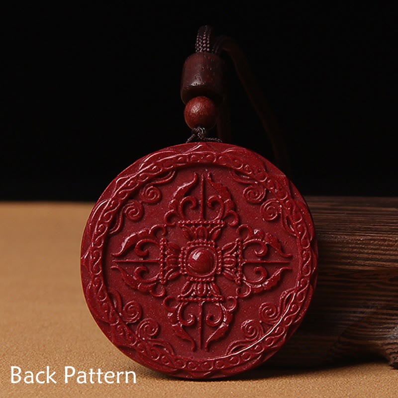 Wear FengShui Natural Cinnabar Lotus Om Mani Padme Hum Blessing Necklace String Pendant