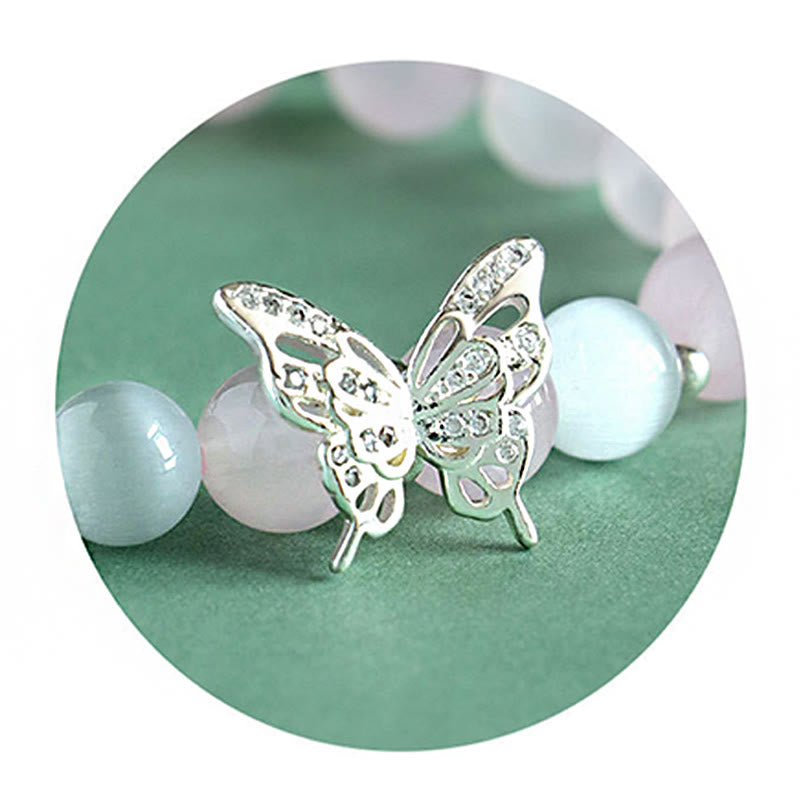 Wear FengShui Blue Chalcedony Pink Crystal Purple Chalcedony Butterfly Energy Bracelet