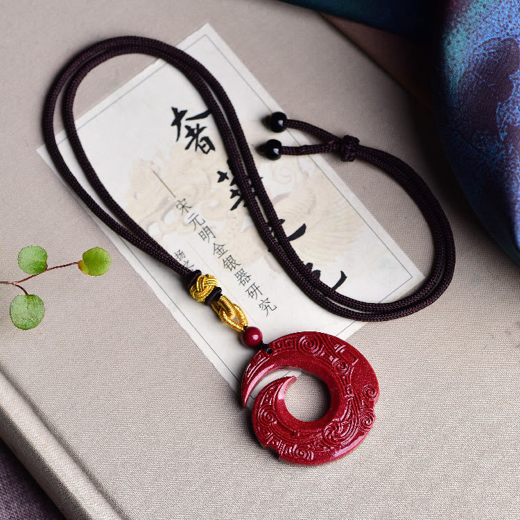 Wear FengShui One's Luck Improves Design Patern Natural Cinnabar Blessing Necklace Pendant