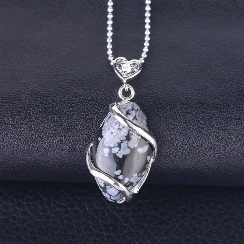 Wear FengShui Marquise Pattern Natural Crystal Stone Charm Necklace Pendant