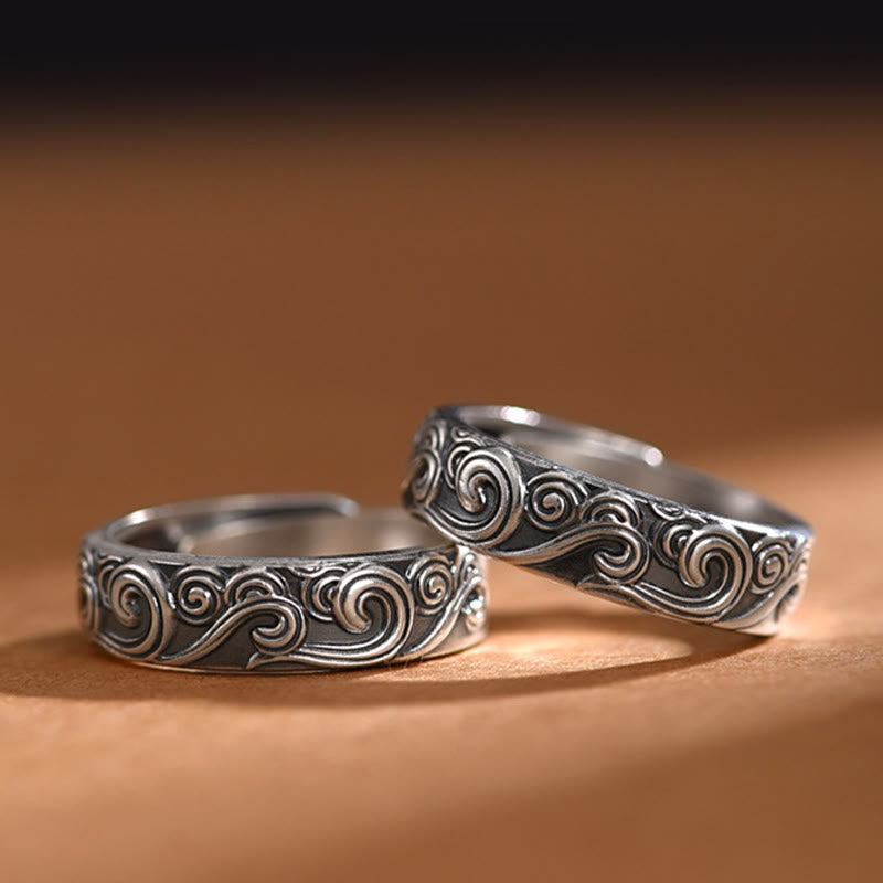 Wear FengShui 999 Sterling Silver Auspicious Clouds Engraved Blessing Adjustable Ring