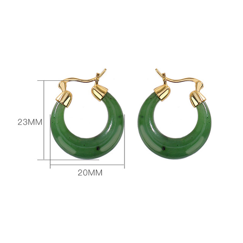 Wear FengShui 925 Sterling Silver Plated Gold Natural Round Hetian Cyan Jade Luck Drop Earrings