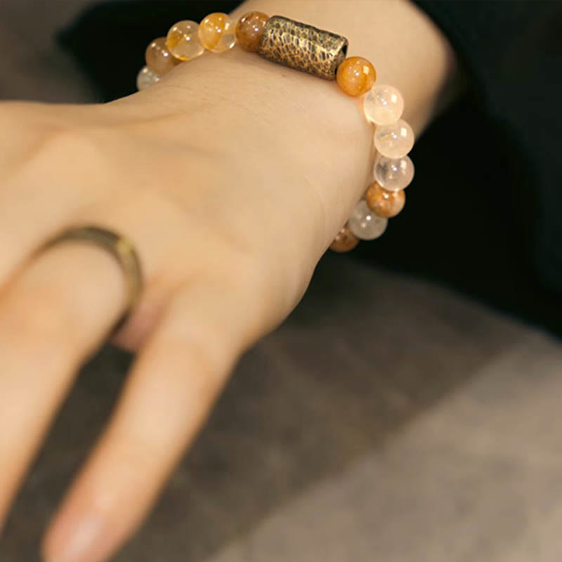 Wear FengShui White Crystal Red Hematoid Quartz Gold Rutilated Quartz Purple Phantom Protection Bracelet