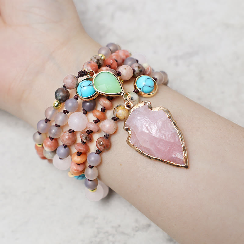 Wear FengShui Natural Rose Quartz Crystal Stone Healing Arrowhead Necklace Pendant