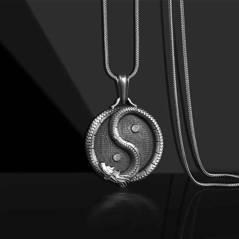 Wear FengShui Pure Tin Yin Yang Dragon Luck Strength Necklace Pendant