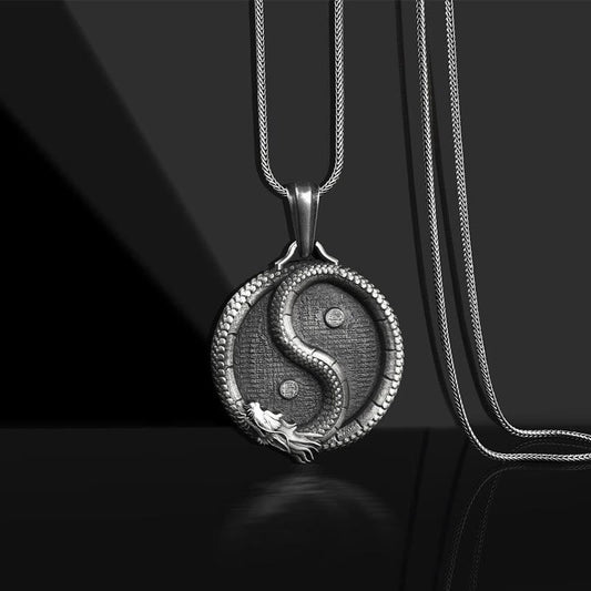 Wear FengShui Pure Tin Yin Yang Dragon Luck Strength Necklace Pendant